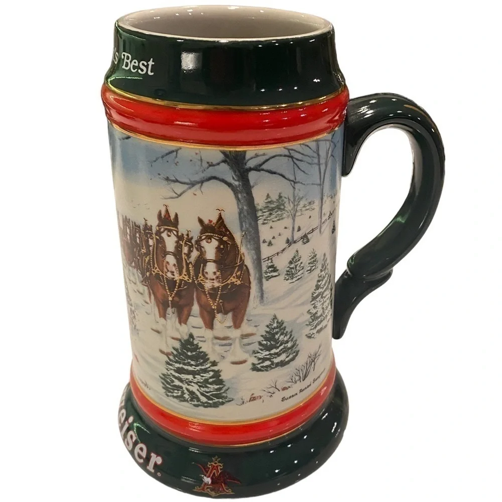 1991 Budweiser Beer Stein Mug The Season's Best Christmas Clydesdale Bud Vintage